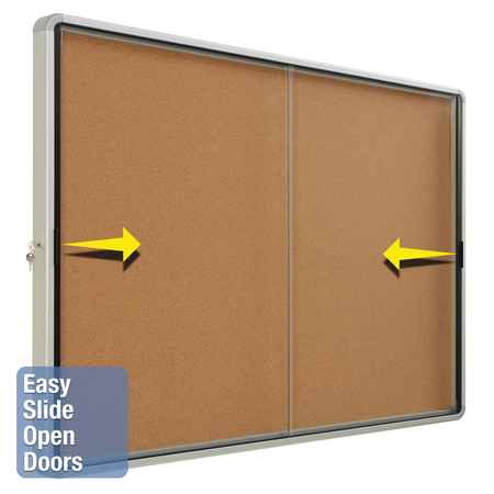 Quartet Enclosed Indoor Cork Bulletin Board w/Sliding Glass Doors, 56 x 39, Silver Frame EISC3956